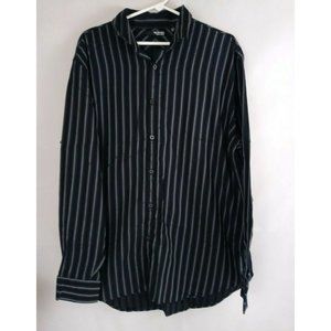 Murano Men's Liquid Cotton Black With Gray Stripes Casual Shirt Size XL